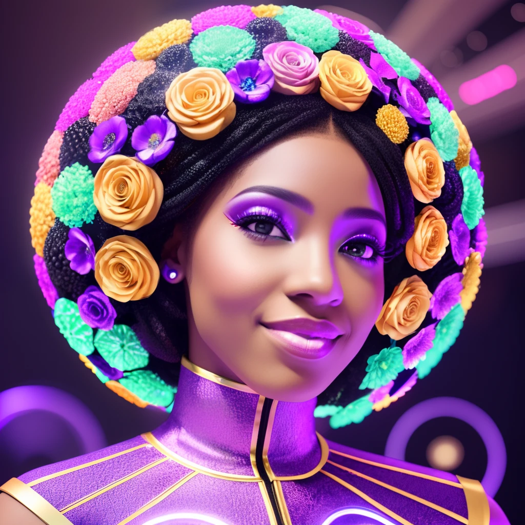 a happy Black man wedding a black woman both wearing futuristic african designed clothes getting married, in a futuristic planet full of mechanised forests and flowers, high-tech sphere drones in the sky shining with beautiful and vibrant light,  with iridescent light, photorealistic image, ultra HD, cinematic lighting, art by Bella kotak, artgerm style, unreal engine rendered, 32k, --auto --s2