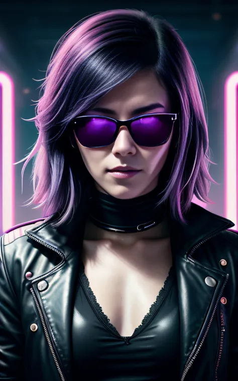akudama drive style, a woman in sunglasses, synthwave art style, cyberpunk vibe, retrowave vibes, cyberpunk art style, mechanical face, bright cyberpunk glow, synthwave art style, cyberpunk vibes, intricately detailed Splash Art Triadic Color Trend Artstat...