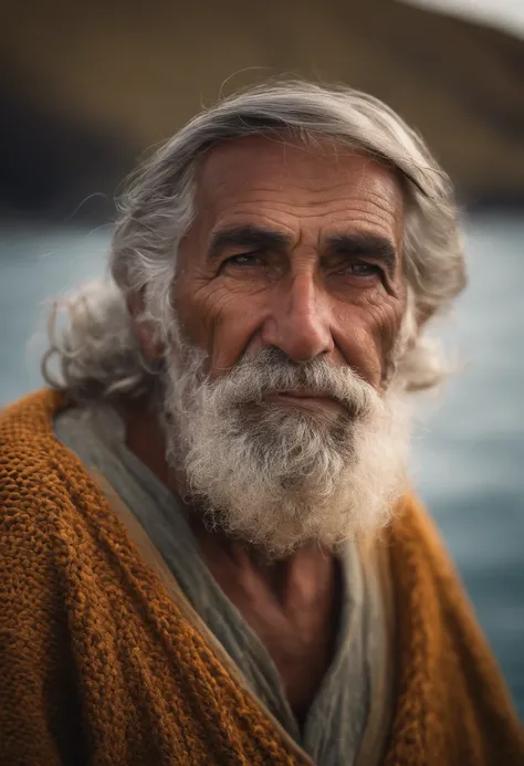 Award-winning portrait photo of an older grizzled medieval fisherman in ...