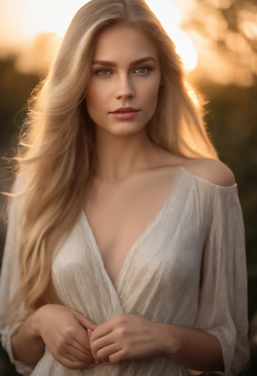 A woman with long blonde hair wearing a white dress - SeaArt AI