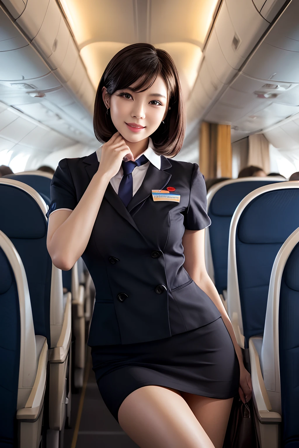 Arafed asian woman in uniform sitting on a plane - SeaArt AI