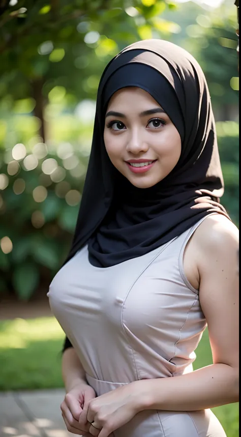 photograph of Malay hijab plump girl, smallest breast, wearing sport shirt,  and tight boxer pants, jogging in morning - SeaArt AI