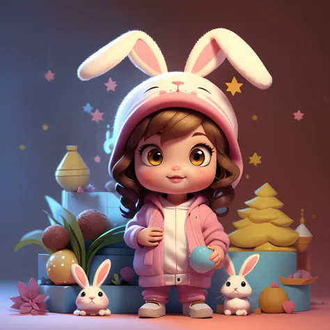 rabbit anthropomorphism，bit girl，head portrait，3 d model，tmasterpiece