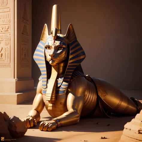 Egyptian Sphinx, realistic 4K pyramid, full entire body,Super Detailed, Vray Display, Unrealistic engine, Midjourney Art Style.