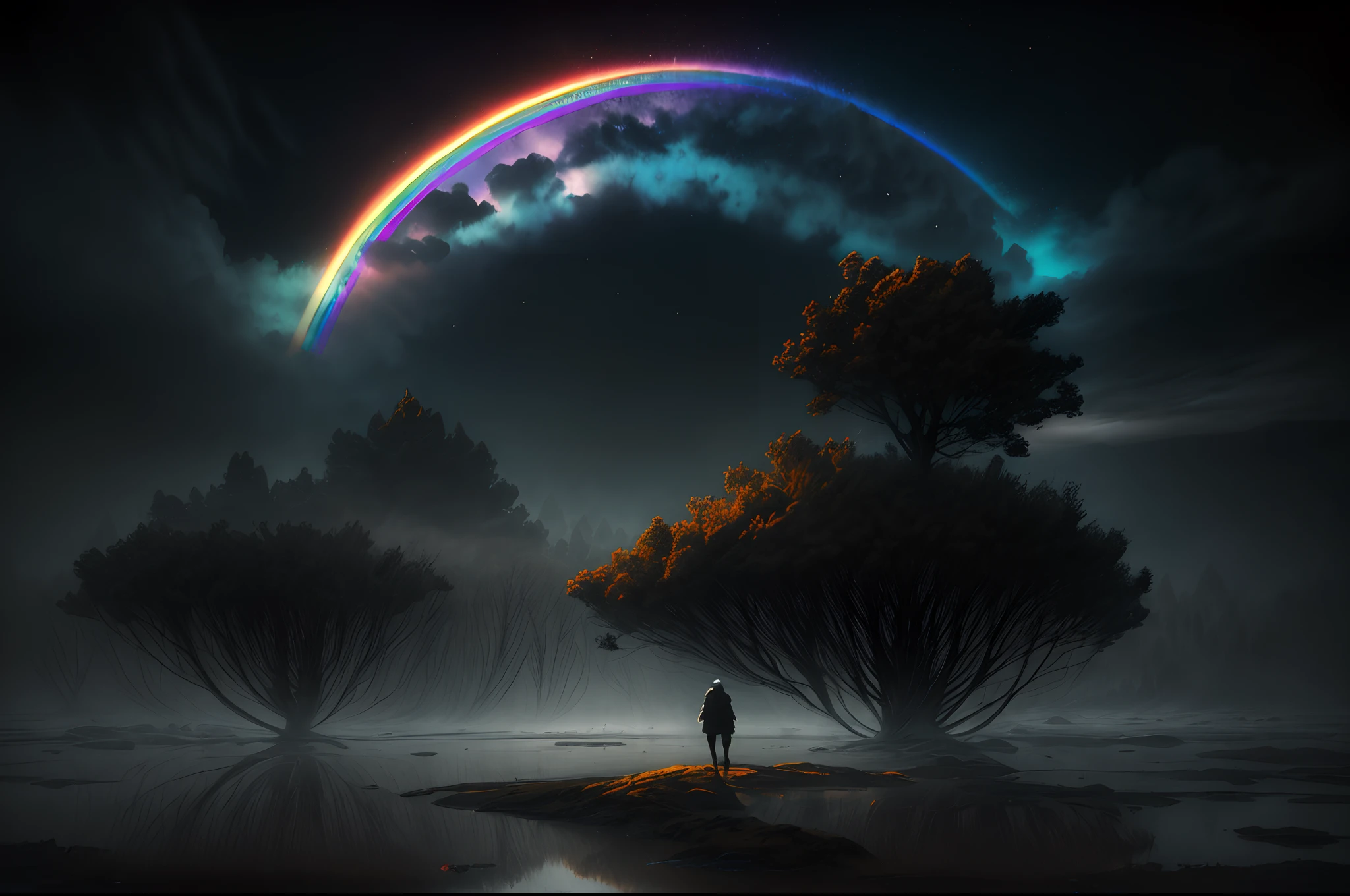 A cute double-exposed artwork that blends rainbows in the sky and glass football, A rainbow in the sky should serve as a potential background, Its details blend seamlessly with a smooth and transparent football. Clear the soccer ball to the point, It has a double exposure effect and a glossy look. The figure of the rainbow in the sky should be slightly footballed, Reveal the rainbow in the mind sky，The overall atmosphere should be gloomy and moody, Soft colors and a sense of decay. The artwork should evoke a sense of simplicity, Has a complex and layered design. The image should be highly realistic, With a high level of detail and deep realism. The lighting should be diffuse and soft, Create a gloomy moody atmosphere. The artwork should have a cinematic feel, The lighting and camera working elements are reminiscent of movies. Images should be highly detailed and rich, High-density visual information. The overall effect should be reminiscent of high-quality photography, Double exposure effect enhancement1.1x magnification.