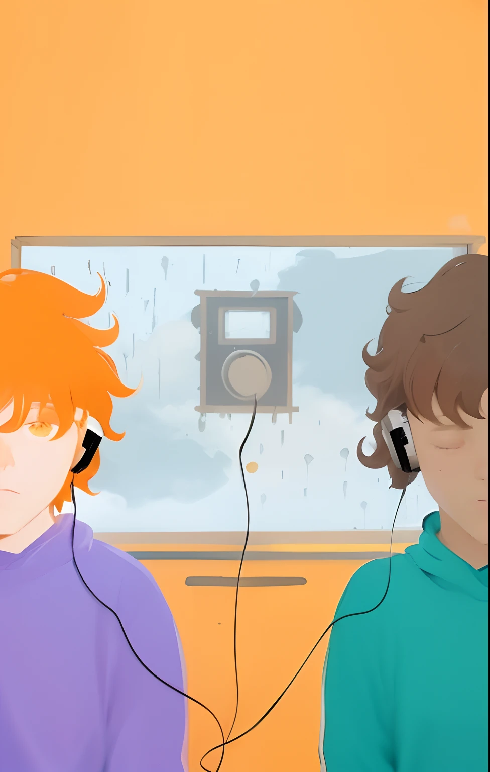 Anime boy listening to music while another boy listens to music - SeaArt AI