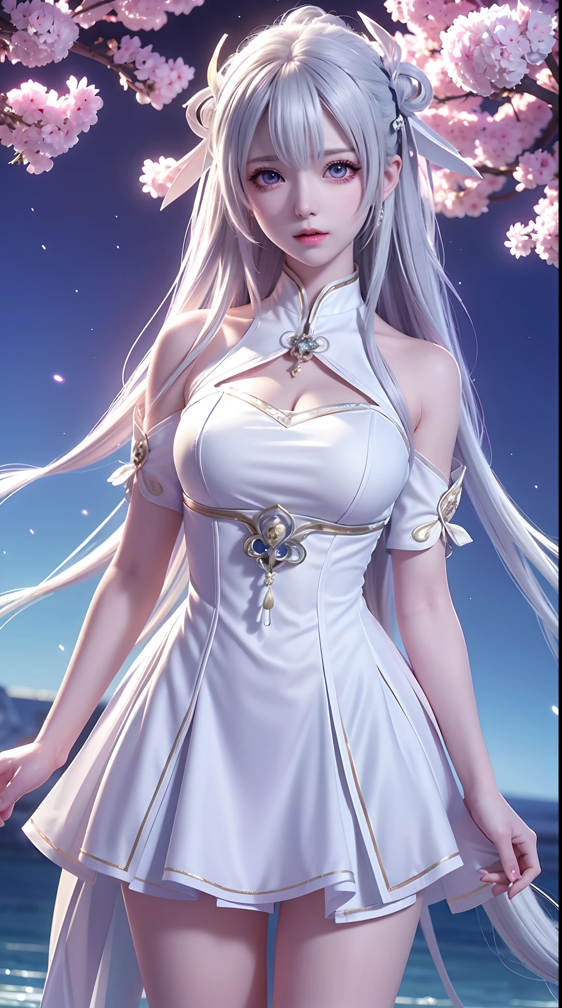 (Ultra-detailed,A high resolution,Best quality:1.2),Purple eyes anime girl holding cup,White-haired deity, The influence of Ayaka Kamisato, Silvery-white hair, Inspired by games "Blue Lane," Smooth anime CG art, From "girls' frontline," Today's featured anime stills, Hajim Ayatani, animated still, Blue alley style, anime visual of a cute girl, White-haired female upper body，Cowboy photos,realisticlying、Masterpiece 2:0，4k画质、ultra - detailed，best qualtiy、offcial art、Beauty and aesthetics