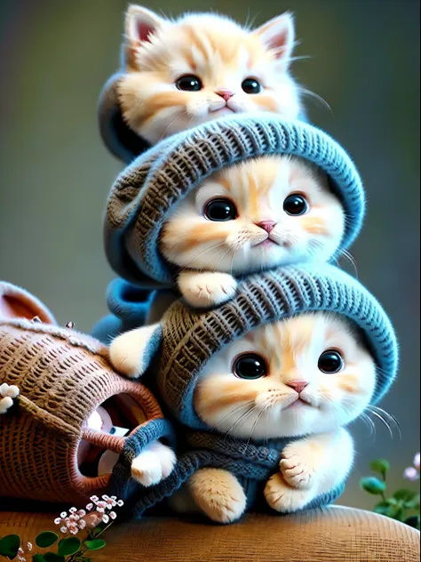 there are two kittens that are wrapped up in a blanket, cute cats, adorable digital painting, cute cat photo, cute and adorable, cute 3 d render, cute digital art, cute kittens, adorably cute, cute adorable, cute animals, cute detailed digital art, lovely ...