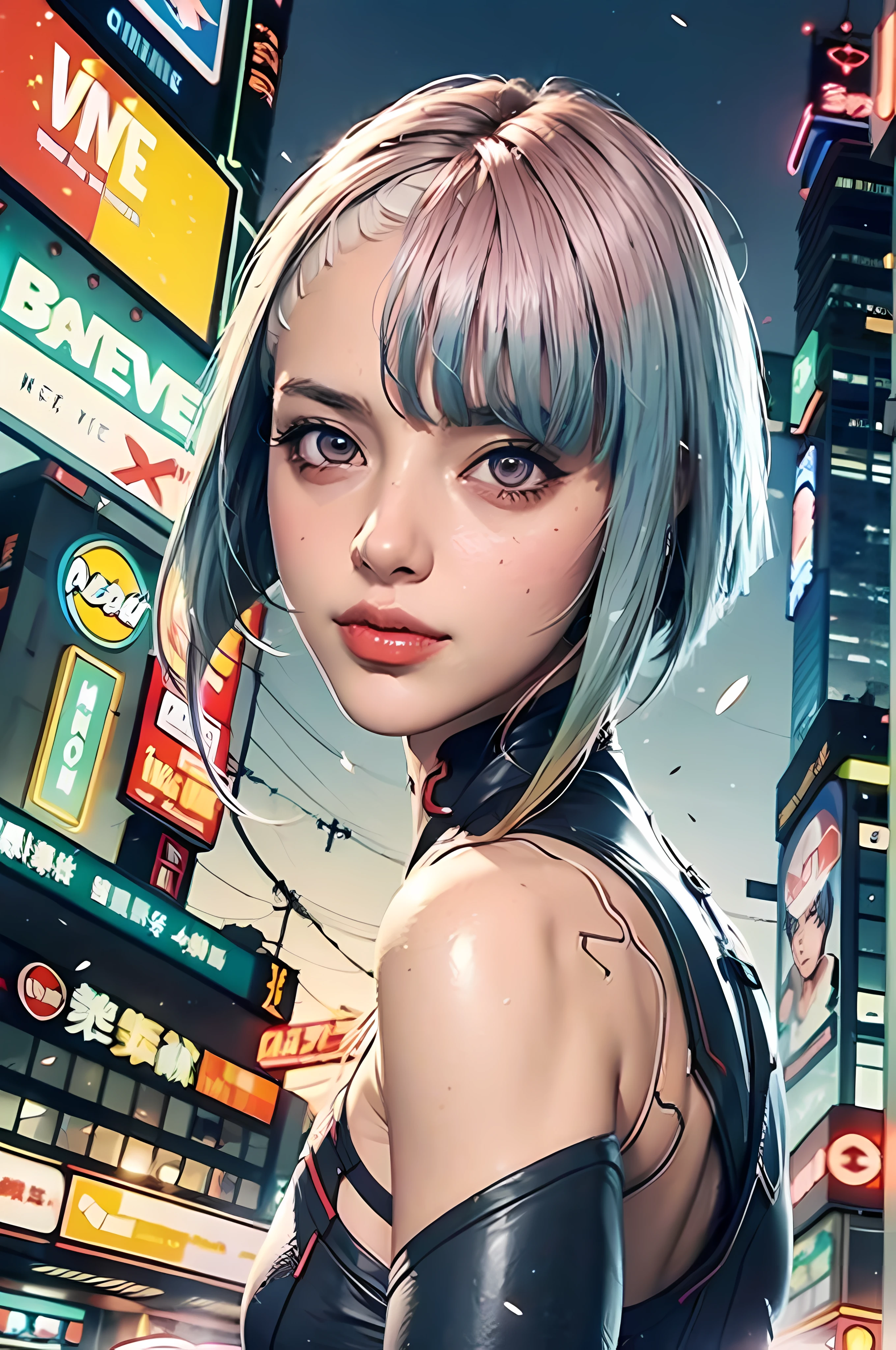 Psychedelic style, Anime character "Bladerunner", Lucy, Metaverse, Detail,