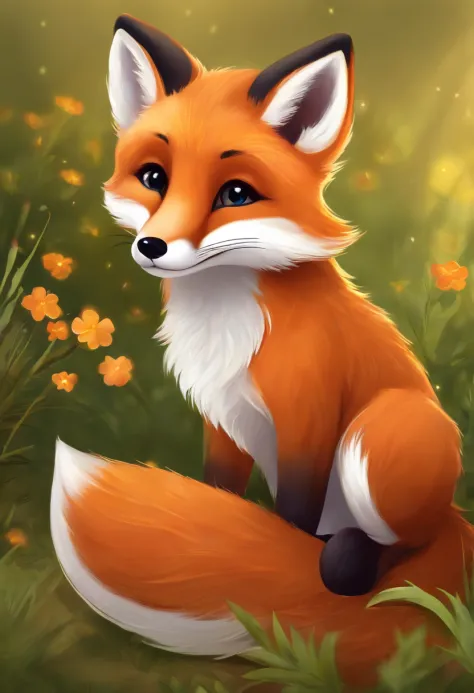 "Create an adorable and animated cartoon of a cute fox."