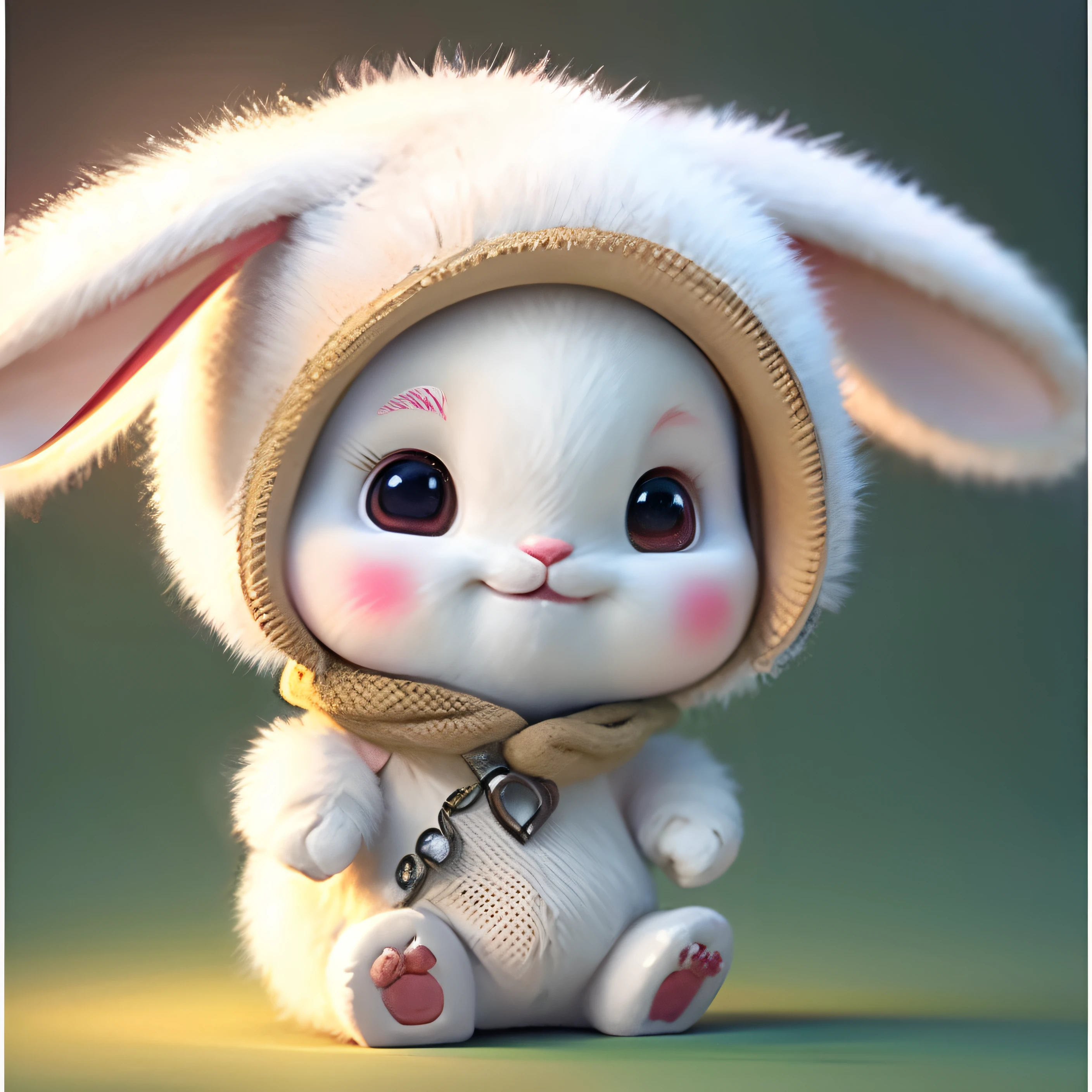 A close up of a small white rabbit wearing a hat - SeaArt AI