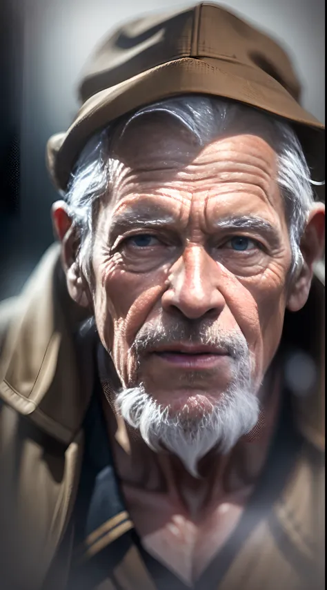 A 90-year-old man who is extremely lonely on a rainy night，Ultra-detailed detailing，Highlight the atmosphere of despair and loneliness，Ultra-realistic seniors，The aging on the face is vividly portrayed，wrinkles，Extreme light and shadow，Extreme light chasin...