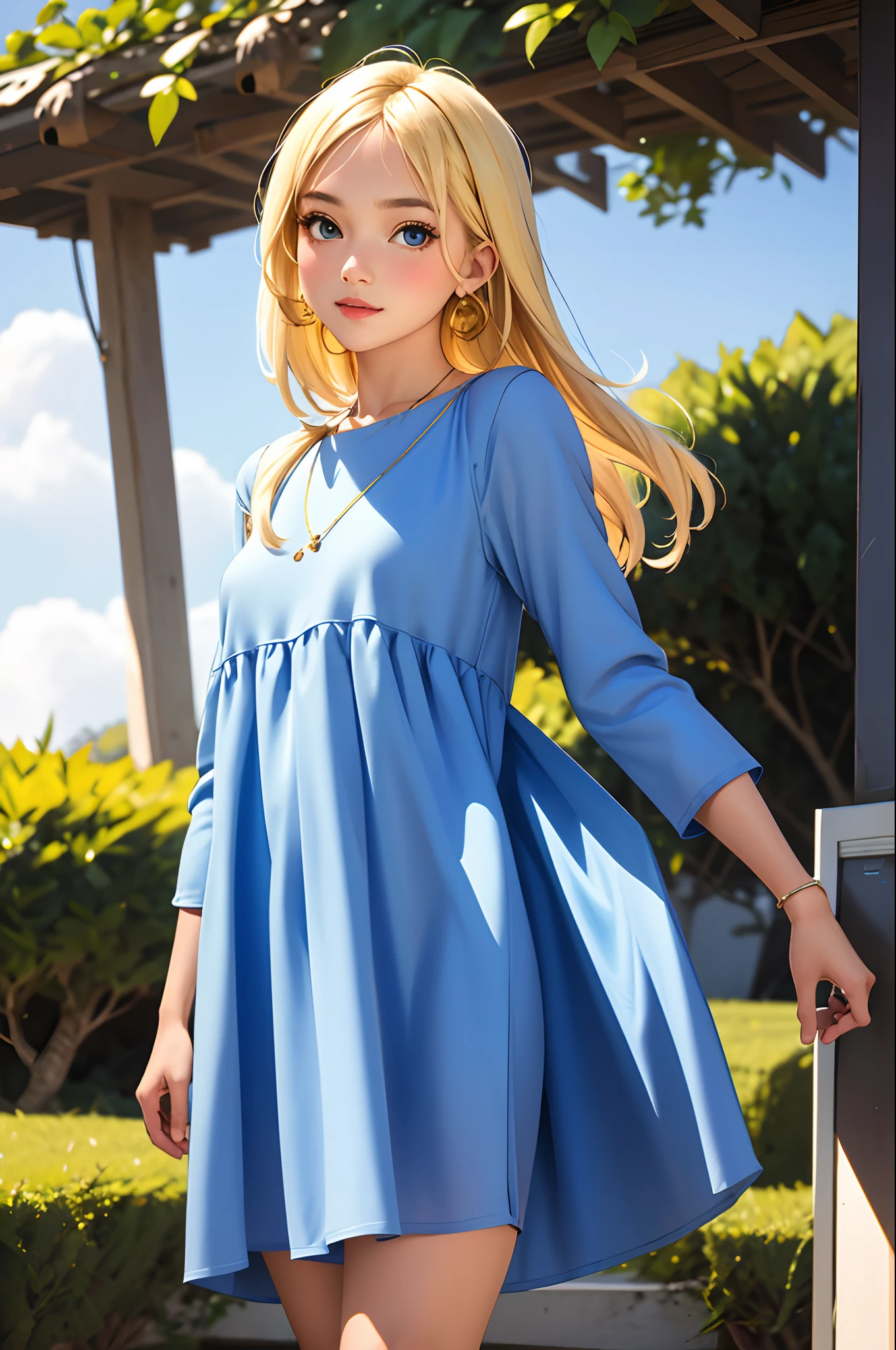 (Best quality, Ultra-detailed, Masterpiece), Young cute girl wearing tent dress, Extremely cute, Movie Angle, Detailed,