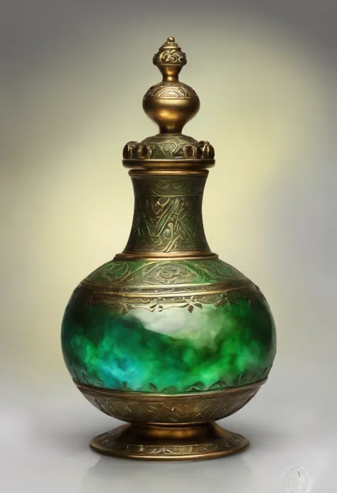 Iridescent Potion Green Luminous Round, With a sophisticated brass brodo metallic motifs details, Potion Style Active Games with Liege Lid