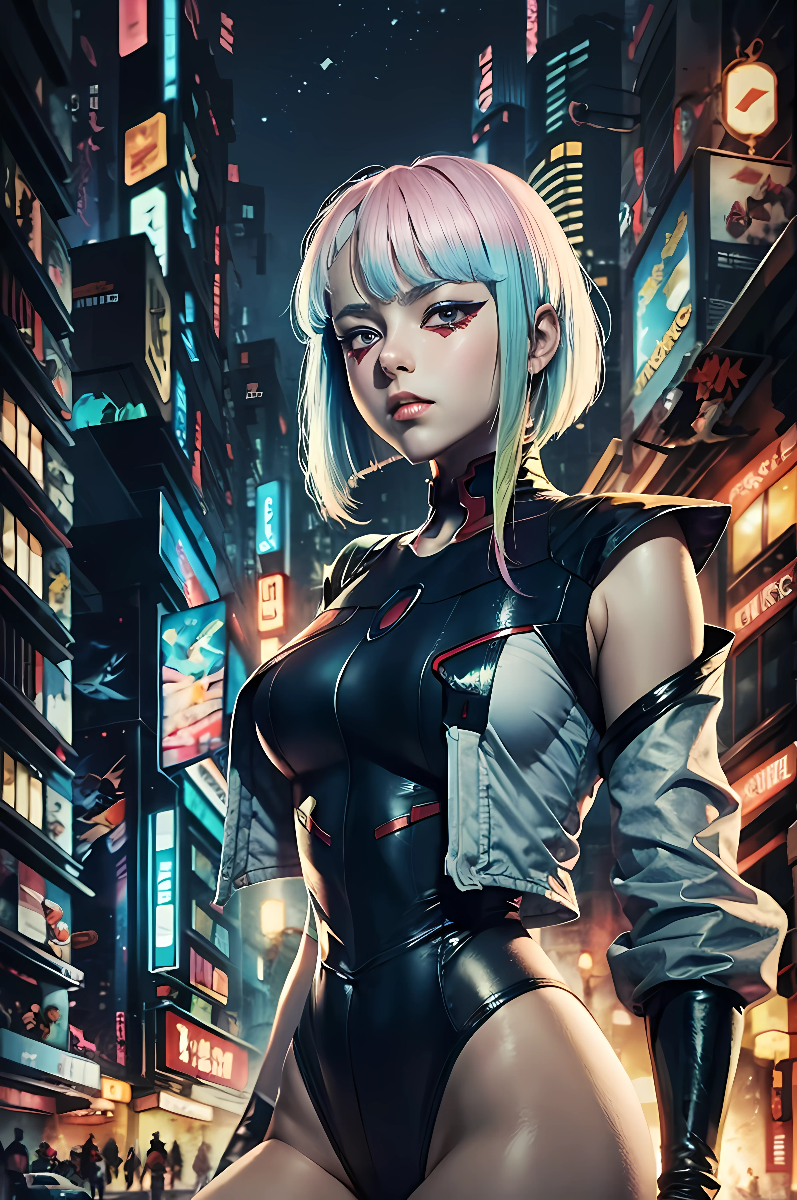 Psychedelic style, Anime character "Bladerunner", Lucy, Metaverse, Detail,