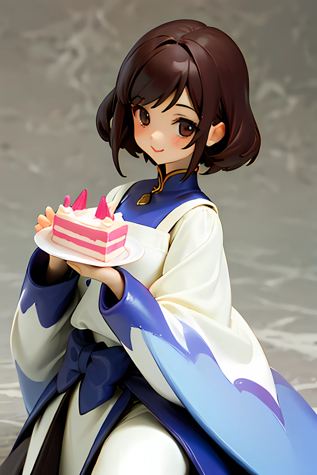 tmasterpiece, Good Quality, Shoulder-length art, Sweet girl, Girl with a square, anime girl, It's a girl's birthday, Girl with cake in her hands, Girl's Birthday, Short Hair Hair, brown hair,ssmile, Girl sitting right in front of the camera, is looking at the camera, Sits, Holding the cake with both hands, Festive Huge Cake, Close-up of a girl, Shoulder-length art, Cropped Shoulder Length Painting, Holding a mouthwatering cake with both hands , Semi-art, Two hands cute holding a large cake, Cake tray, sits directly in front of the camera