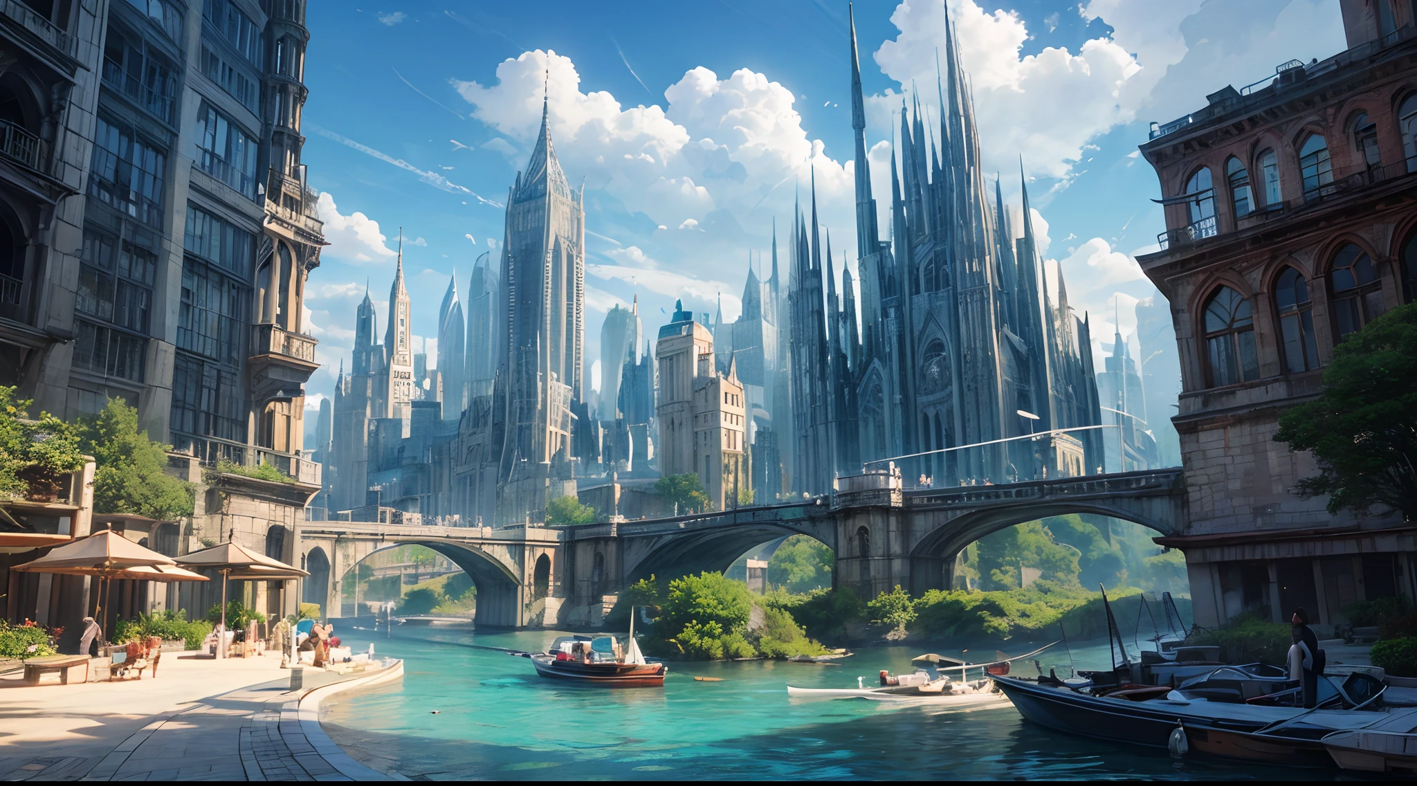 (best quality,4k,8k,highres,masterpiece:1.2),ultra-detailed,(realistic,photorealistic,photo-realistic:1.37),huge castles,skyscrapers floating in the sky,utopia,top quality fantasy,cyberpunk isekai,giants waterfall,mother nature,unimaginable,unbelievable,virtual reality,oasis of serenity,colorful neon lights,futuristic technology,vibrant cityscape,awe-inspiring architecture,unlimited possibilities,mesmerizing view,ethereal atmosphere,enchanting environment,majestic structures,thousands of feet high,sparkling clear water,breathtaking scenery,transcendent beauty,surreal landscape,architectural marvels,wonder of nature,harmony between man and nature,limitless imagination,urban paradise,dream-like setting,unrealistically magnificent,picture-perfect moments,serene tranquility,spellbinding aesthetic,awe-inducing skyline