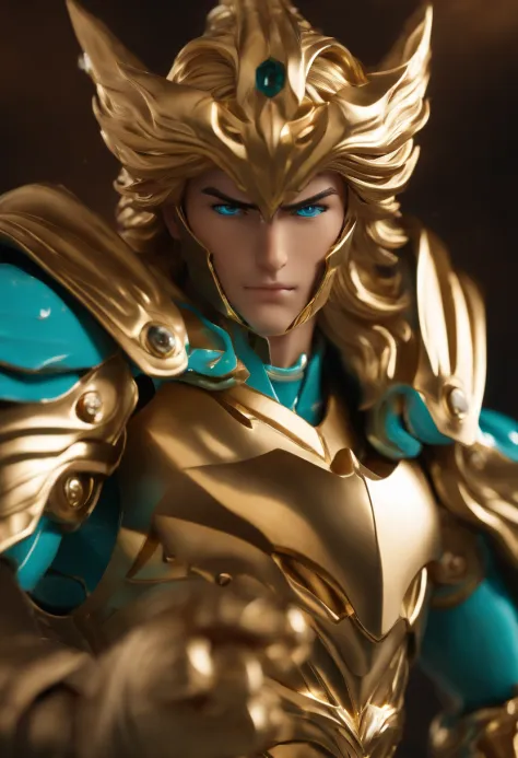 Cinematic soft lighting illuminates a stunningly detailed and ultra-realistic Leo Aiolia of Saint Seiya. Close up. He is waring pretty realistic golden armor. Bright golden armor. Octane is the perfect tool to capture the softest details of this 16k photog...