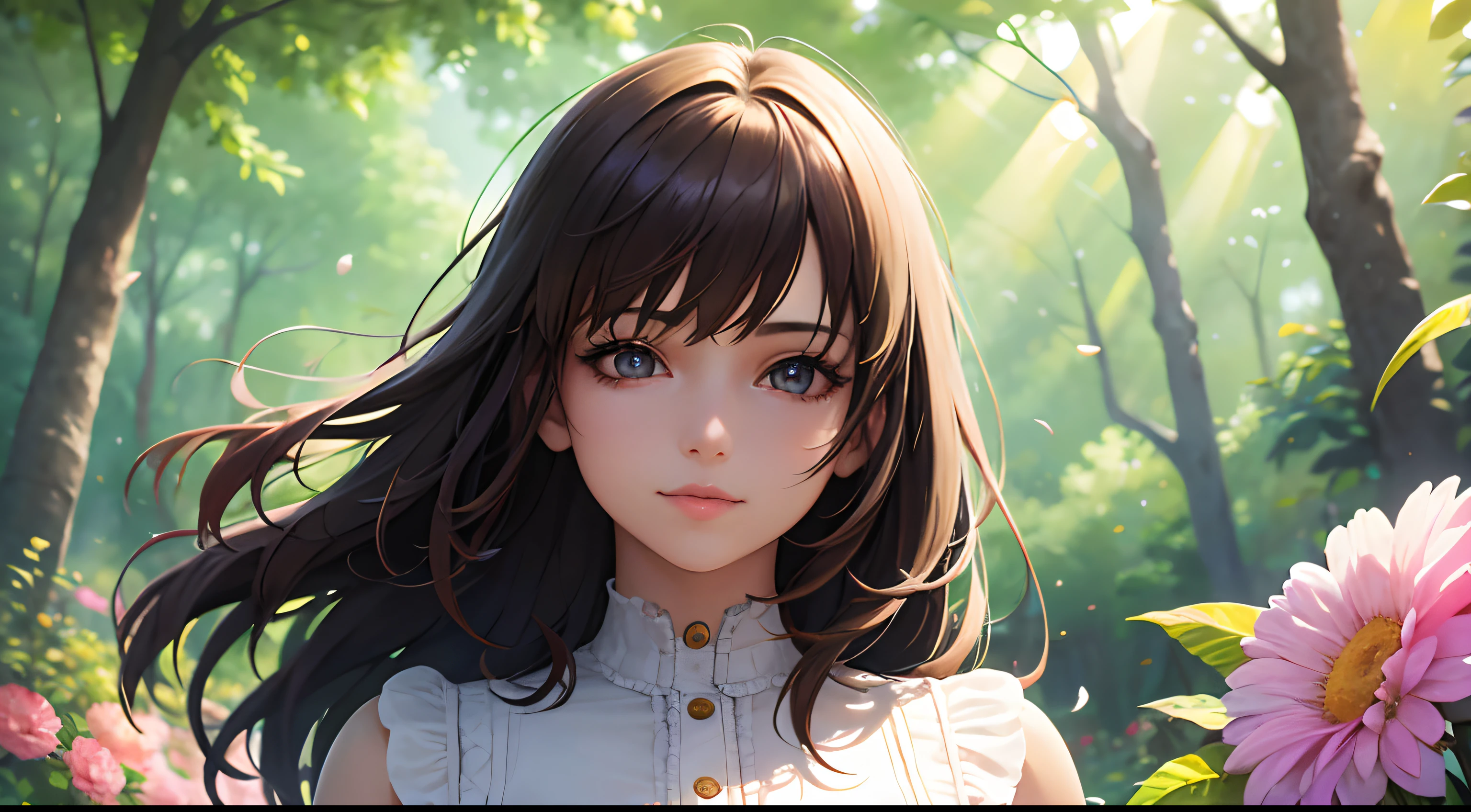 (best quality,highres,masterpiece:1.2), HDR, ultra-detailed, realistic:1.37, beautiful detailed eyes, beautiful detailed lips, extremely detailed eyes and face, long eyelashes, 1 girl, girl with a captivating smile, girl wearing a colorful dress, girl standing in a vibrant garden, flowers in full bloom, a variety of colorful flowers, butterfly dancing around the flowers, sun shining through the trees, gentle breeze rustling the leaves, soft and warm lighting, vivid colors, delicate petals, girl's hair flowing in the wind