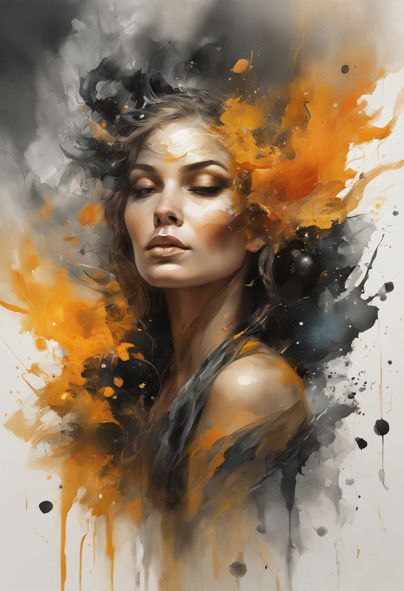 Estilo Modelshoot, Fantastic gold and black beams, tons de dourado, laranja e pastel, transmitir suavidade, (papel de parede CG unity 8k extremamente detalhado), chaotic storm of intricate liquid smoke in the head, beleza estilizada retrato abstrato de corpo inteiro, pele molhada, por petros afshar, Tran Ross, Tom Baleia, Pedro Mohrbacher, Artgerm, shattered glass, ((bubbly underwater scenery)) Highly detailed octane radiant light rendering ((Evil Aesthetics))