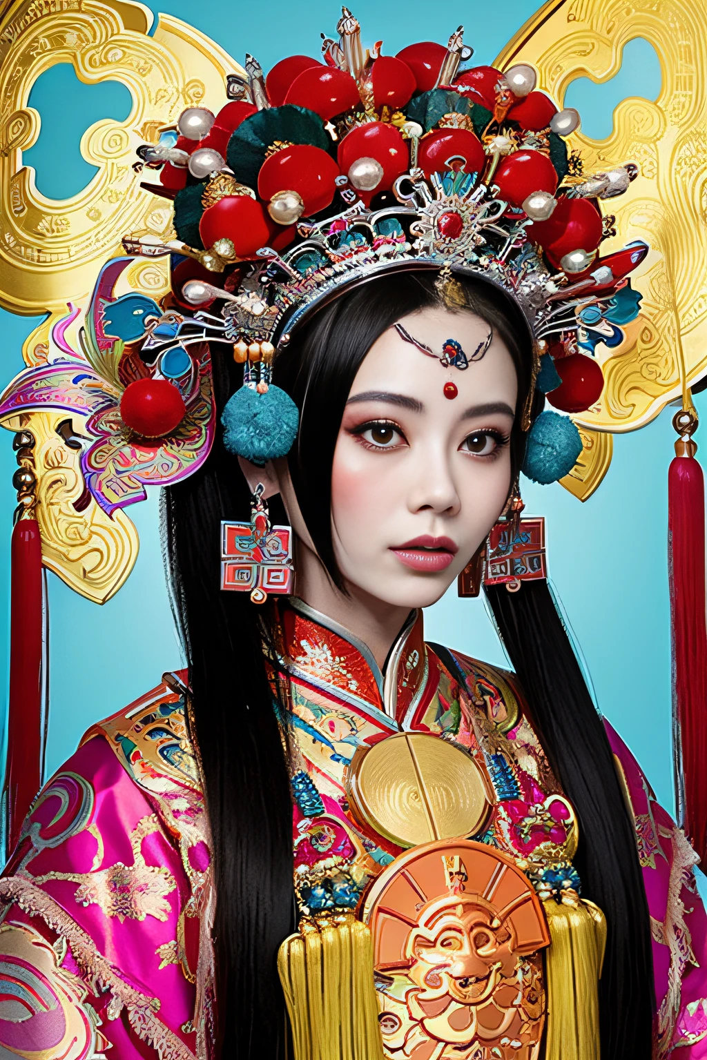 Woman in traditional Chinese clothing，Phoenix crown，Chinese Ghost Festival，（tmasterpiece，top Quority，best qualtiy，offcial art，Beauty and aesthetics：1.2），（1girll：1.3），The is very detailed，（s fractal art：1.1），Most detailed，（ zentangle:1.2), full bodyesbian, (abstract backgrounds:1.3), (Shiny skin), (many color:1.4), ,(Earrings), (feater:1.5), inspired by Xie Huan, beijing opera, inspired by Chen Rong, flower mask, inspired by Wang Ximeng, inspired by Liu Jun, ruan jian, geisha mask, inspired by Zhang Wo, inspired by Wu Bin, Chinese art