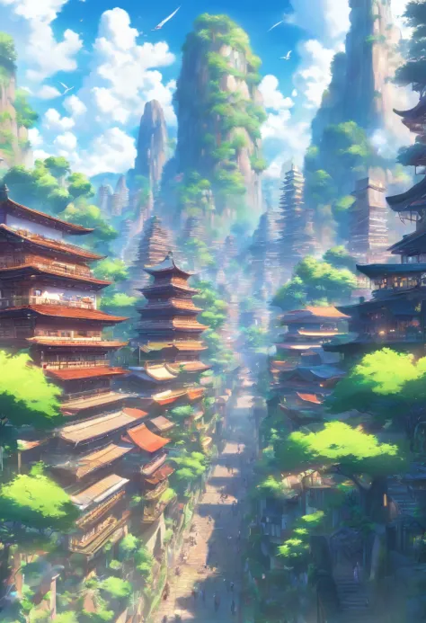 (((indigenous city))) best quality, very high resolution, 4K detailed CG, masterpiece,indio city,hollow, city, forest, aesthetics, beautiful image, centered on screen, full body