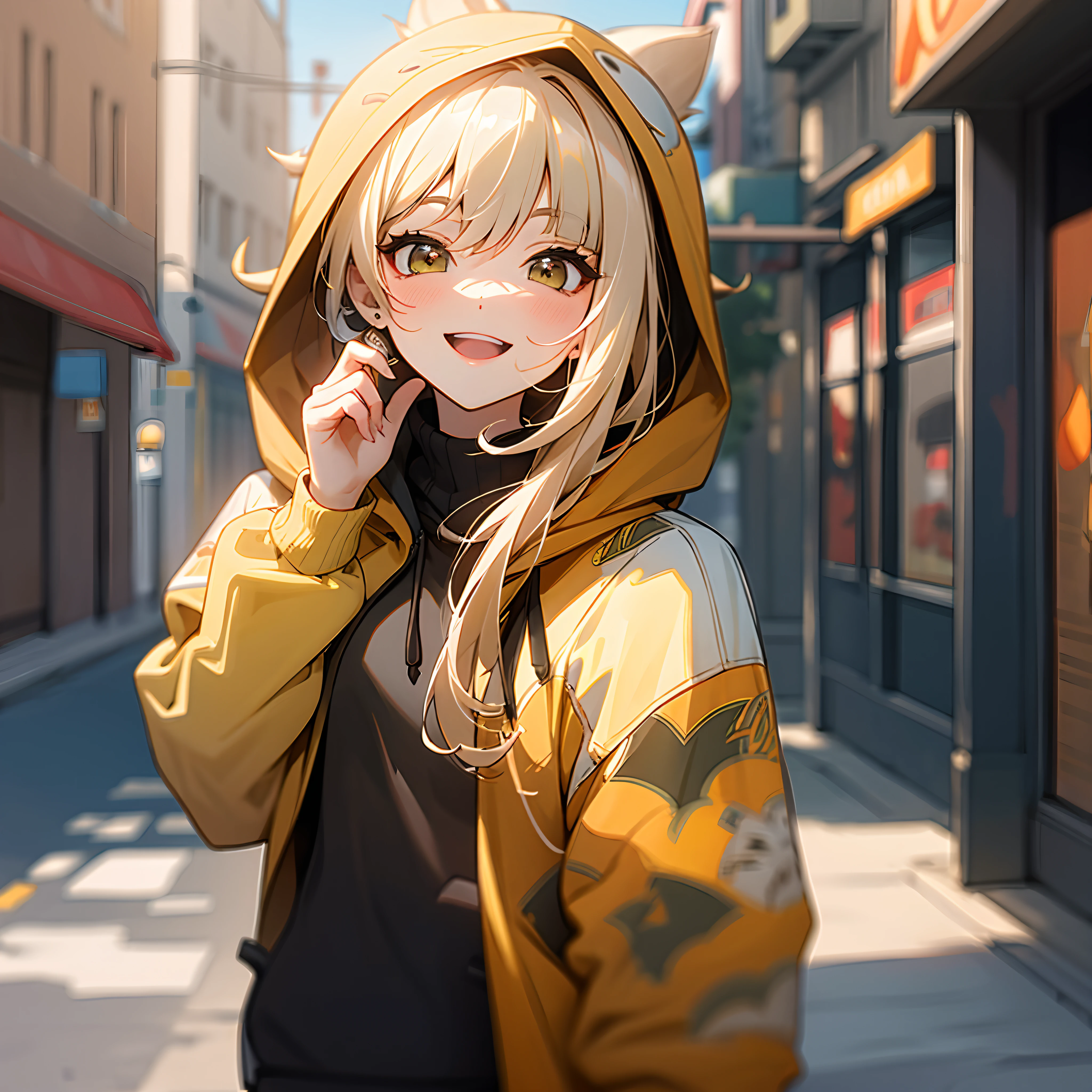 Autumn hooded sweatshirt，Again on the streets full of ginkgo biloba，Random actions，Random expressions，ssmile，cheerfulness，rays of sunshine，