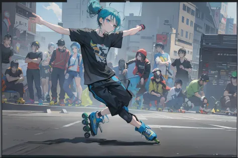 Extreme 4K image quality，(Extremely detailed and immersive masterpiece) - Punk Boy (Flowing hairstyle) Sprint with four-wheel in...