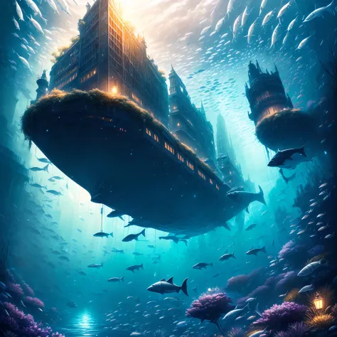 under the sparkling ocean，hidden is a stunning underwater city，magnifica，spectacular，a large number of advanced underwater indus...