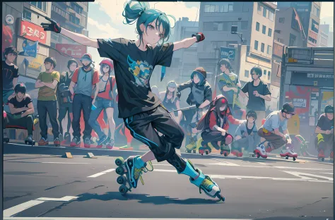 Extreme 4K image quality，(Extremely detailed and immersive masterpiece) - Punk Boy (Flowing hairstyle) Sprint with four-wheel in...