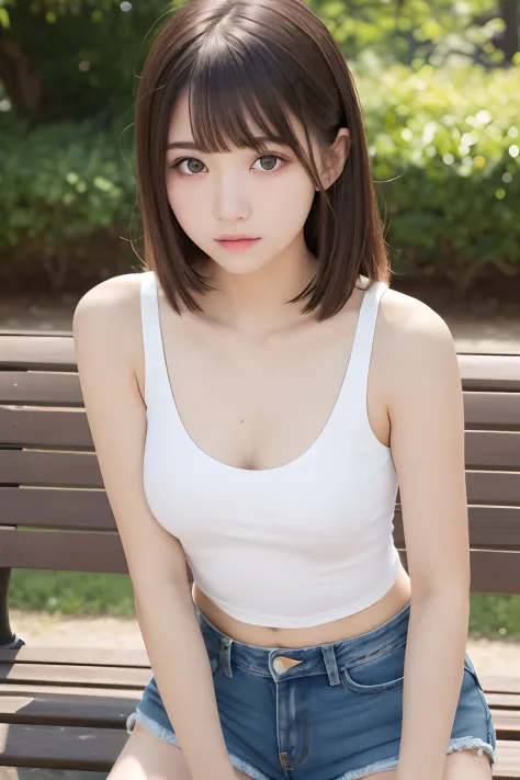 a beauty girl、cute face、Very small breasts、slender body and limbs、Unbutton  your shirt、Brown hair、Shirt with wide open chest、Keep previous face、a smile  - SeaArt AI