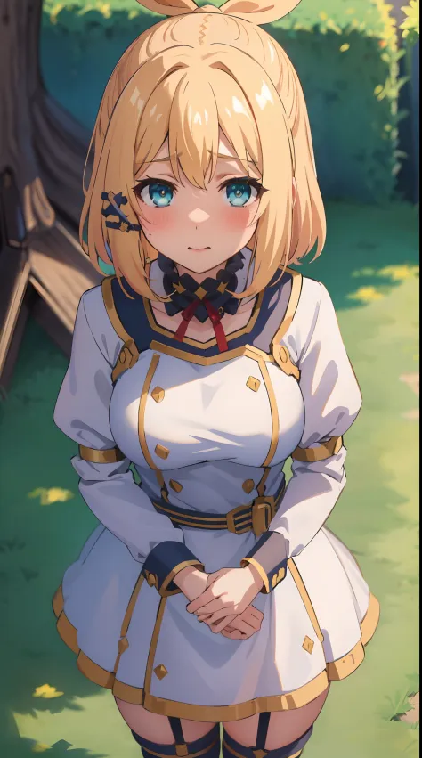 best quality, (masterpiece:1.2), detailed, medieval,
Rumia Tingel,
1girl, solo, blush,
medium hair, blonde hair, short ponytail, blue eyes, green bow, x hair ornament,
standing, looking at the viewer, close up, ultra-detailed eyes, ((cum on face, cum on br...