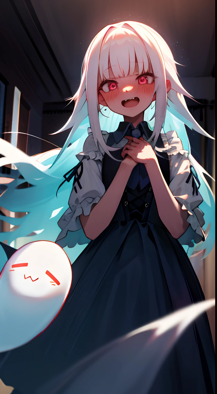 Anime girl with long white hair and blue eyes holding a clock - SeaArt AI