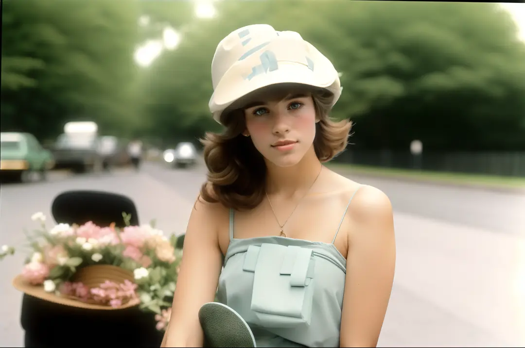 there is a woman sitting on a bench with a hat and a hat, 1 9 8 0 s woman, profile picture, 1 9 8 3, 1983, 1985, 1 9 8 5, photo from the 80s, 1980, 1 9 8 0, photo of young woman, unknown location, 1 9 8 2
