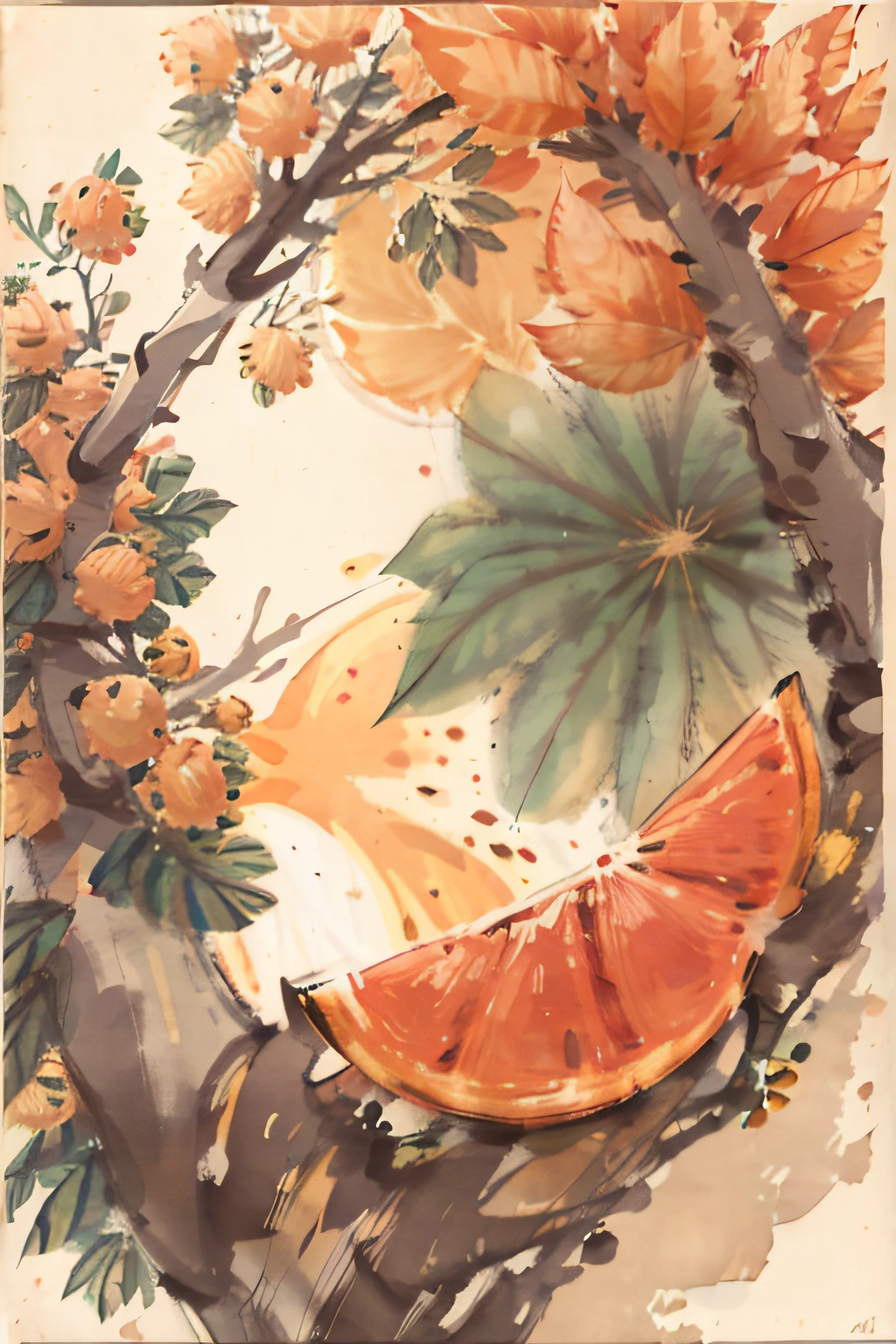 Yuzu，orange colors，Yuzu tree，Grapefruit leaves - SeaArt AI