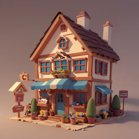 tmasterpiece，Best quality at best，cartoony，3D，sandbox，A small house，Little people still live in the house