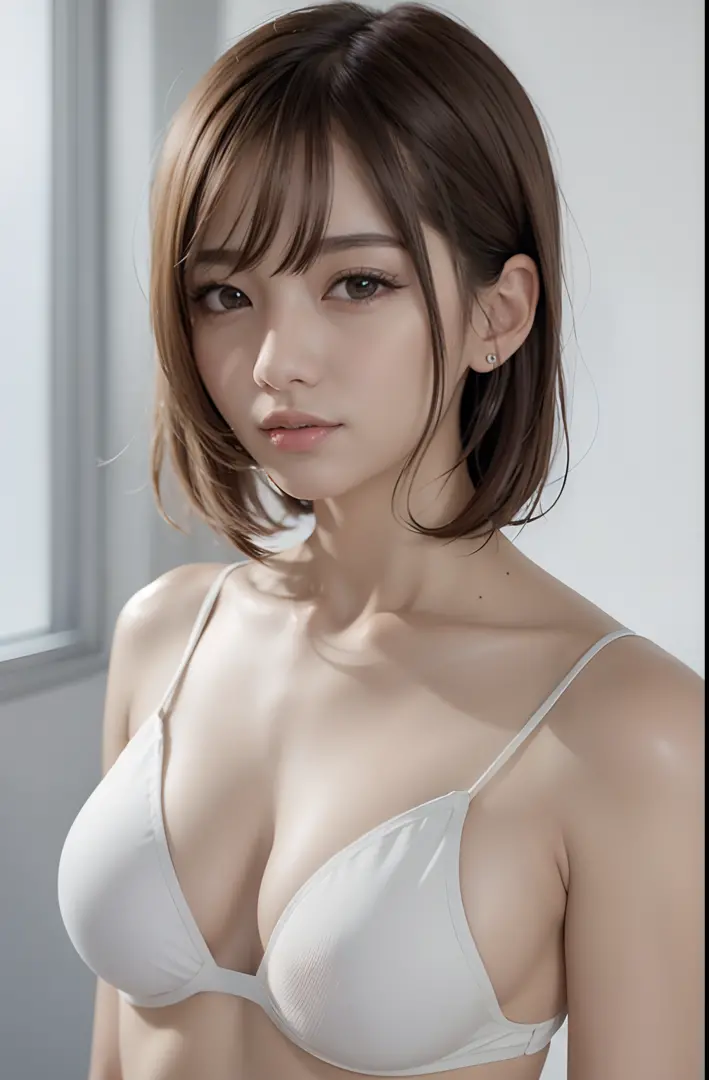 Alafed asian woman with white bra top and short hairstyle, Smooth Anime CG Art, painted in anime painter studio, kawaii realistic portrait, photorealistic anime girl render, made with anime painter studio, Anime Realism Style, detailed portrait of an anime...