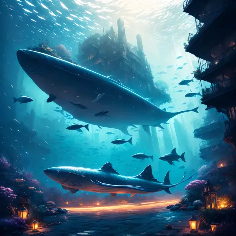 under the sparkling ocean，hidden is a stunning underwater city，magnifica，spectacular，a large number of advanced underwater indus...