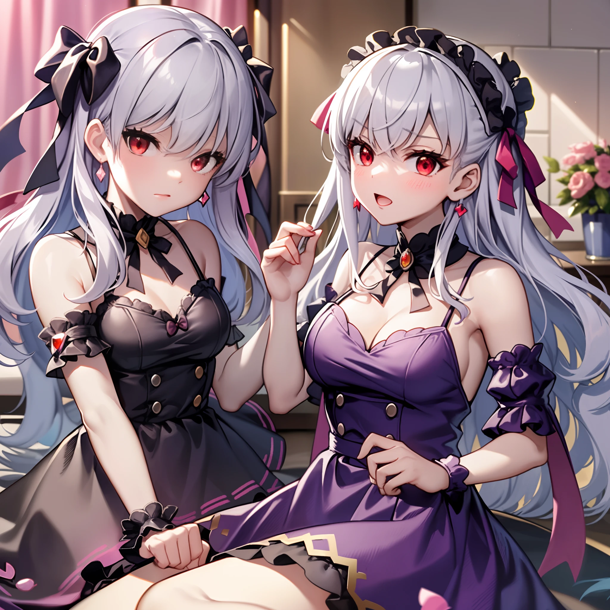 （（​masterpiece）），（（hightquality）），（（（hight resolution））），（（（（Harlem images）））），（（Fate）），（（Fate Grand Order）），（（（Sakura Face））），（（（（Kama）））），（（（Unified purplish-silver hair color））），（（（（（Hair color is only purplish silver hair））））），（（（Harem of lots of girls））），（（（（2 or more girls）））），（（（Purplish silver hair color with red ribbon accessories））），（（（Bright red eyes that shine bewitchingly））），（（（（（（Gorgeous bedroom with lots of harems）））））），（（（（Seductive sexy maid））））