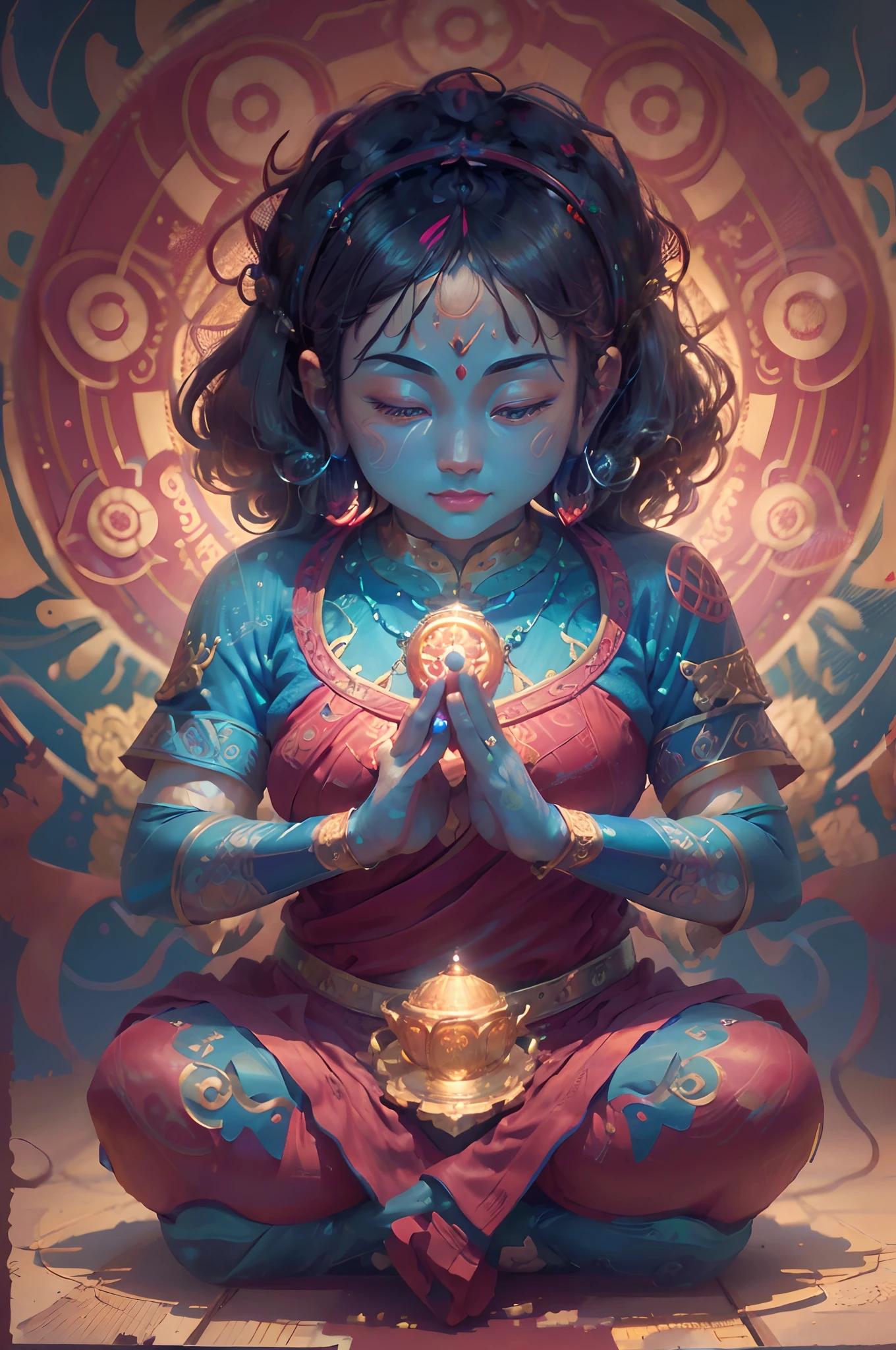 Buddha sitting meditating on a meditation + dark yellow paper with intricate and vivid blue line work :: Tarot cards :: Hell background, Mandel valve fractal + filled with red layers + symmetrical portrait + trending in Artstation + amazing Mayan illustrations + exquisite details, ultra soft pastels, technicolor, cinematic lighting, reflections, HDR, 8k resolution, Cinematic film stills, smooth and sharp focus, realistic strobe rays, ((blurred background)): 1.7, (depth of field)): 1.8, cinestir 800t 35mm, high quality, heavy grain, high detail, cinematic composition, dramatic light, anamorphic, ultra-wide angle lens, hyperrealistic, void bodhisattva,