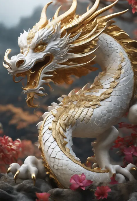 Stunning 3d Illustration Featuring A White Oriental Dragon