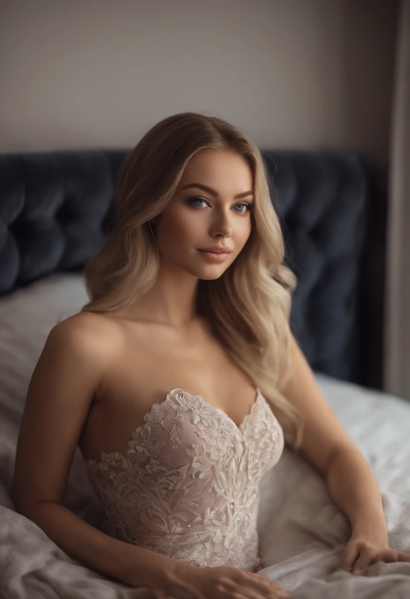 arafed woman fully , sexy girl with blue eyes, ultra realistic, meticulously detailed, portrait sophie mudd, blonde hair and large eyes, selfie of a young woman, bedroom eyes, violet myers, without makeup, natural makeup, looking directly at the camera, face with artgram, subtle makeup, stunning full body shot kneeling on bed, in bedroom, medium to large size bust; ; ;naked