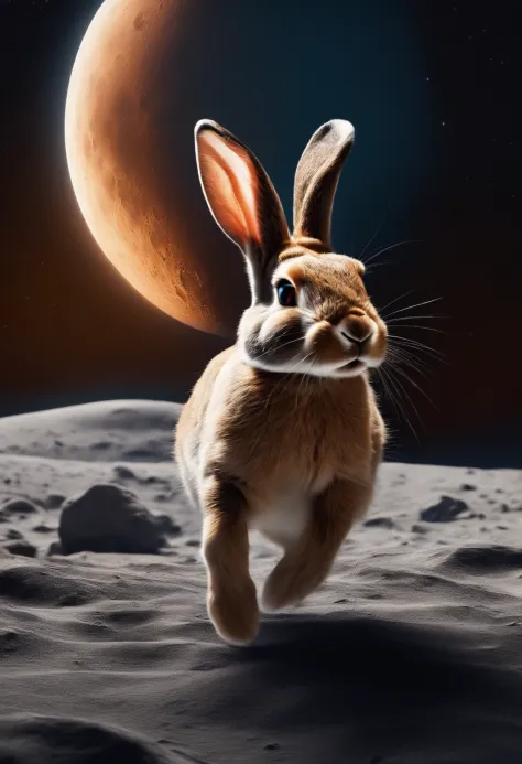 A rabbit running on the moon，GIF type