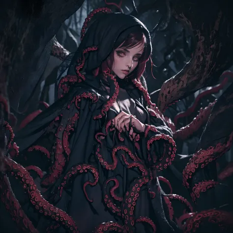 Priestess of the Dark Forces, Several tentacles protrude from under her robe and sleeves
