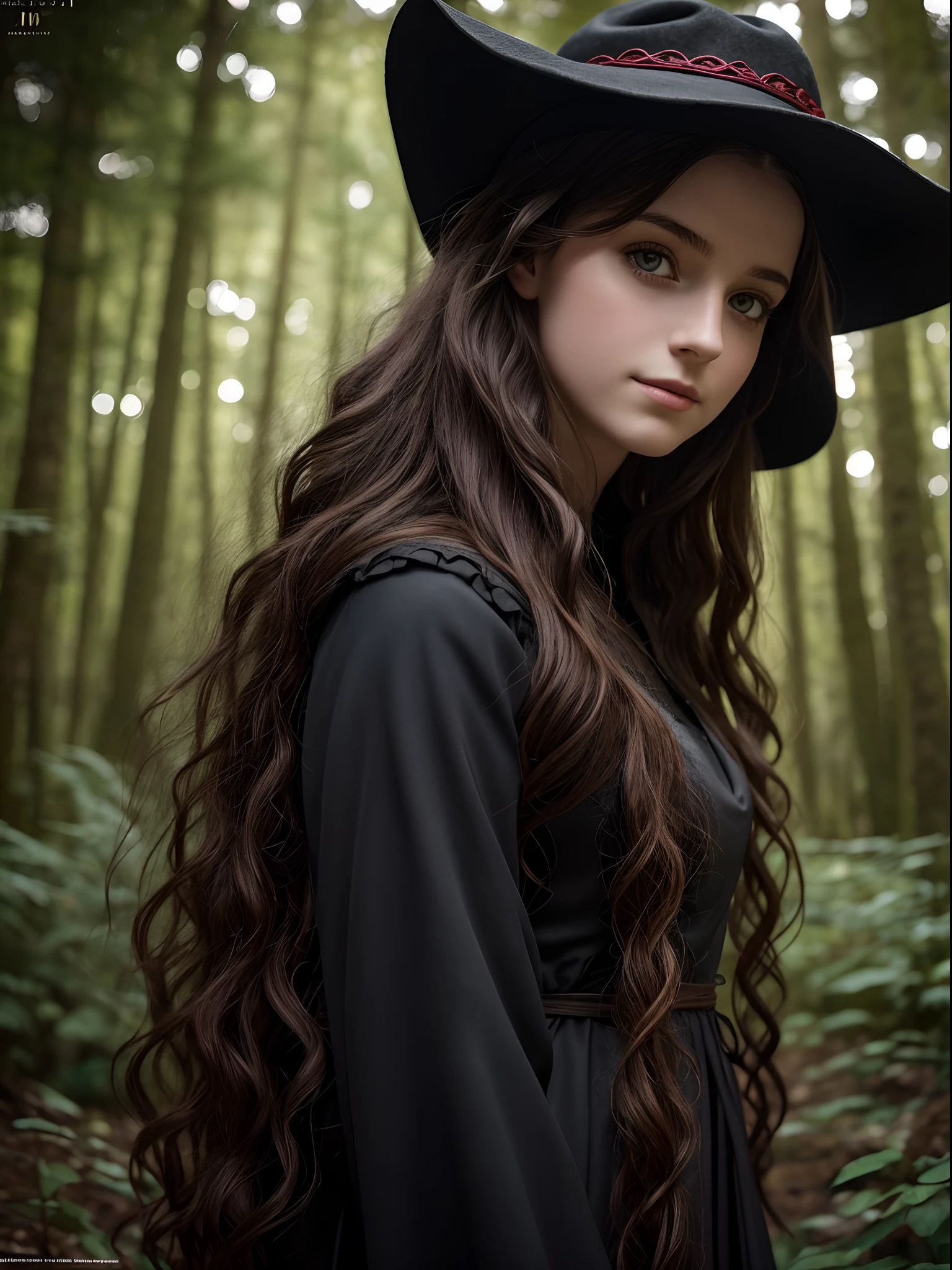 Cute 12 years old European girl,  in the dark forest, big black wolf behind her, seductive look, honey hair, pale skin, detailed medieval clothing, red hat, hyper realistic, lifelike texture, dramatic lighting, backlighting, Nikon RAW photo, 8k, Fujifilm XT3, masterpiece, best quality, realistic, (photorealistic:1.4), ultra detailed, full body visible, little smile