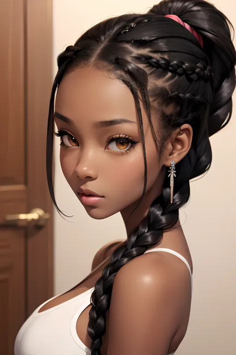 (masterpiece, best quality), deep ebony 1girl, beautiful face, sexy face, braid ponytail