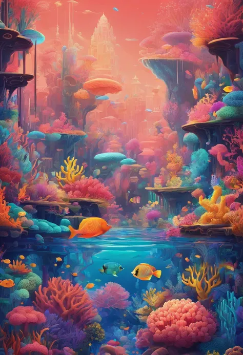 Colorful coral reefs，（（Underwater Kingdom）），Glowing underwater plants ...