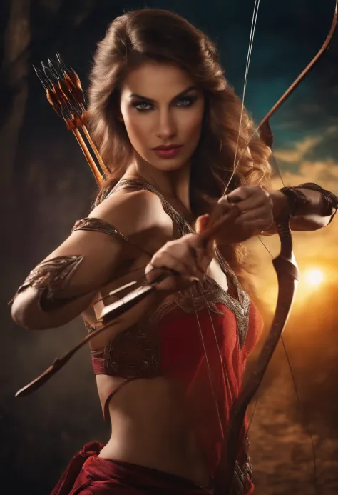 woman with bow and arrow in an action pose
