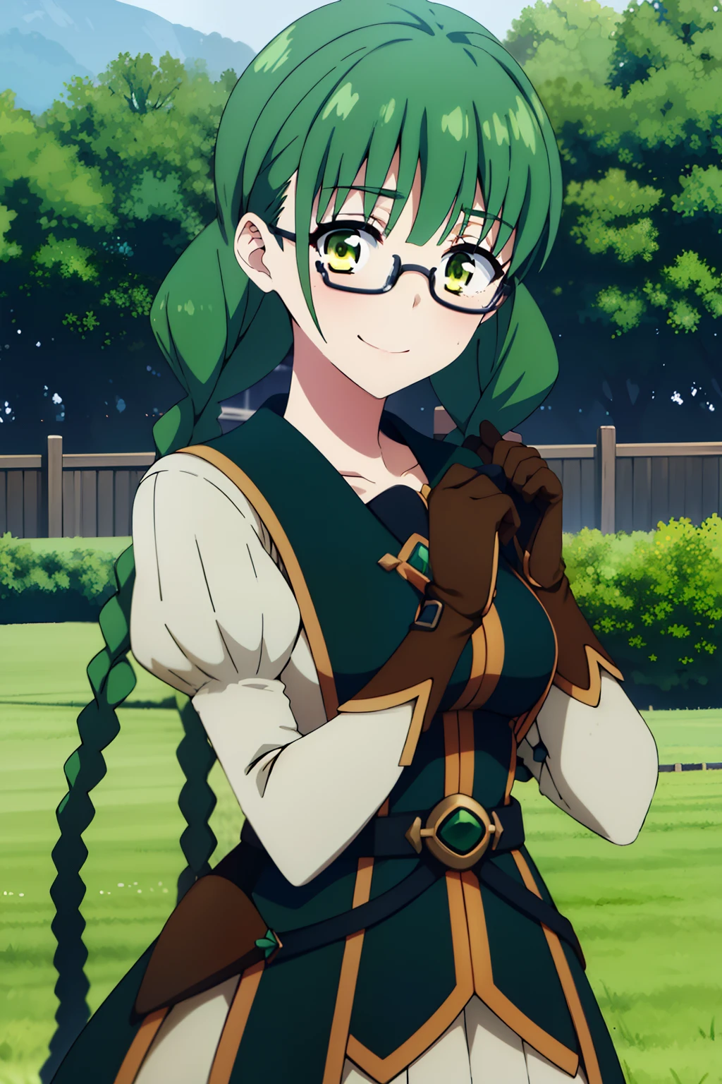 A woman with green hair and glasses holding a gun - SeaArt AI