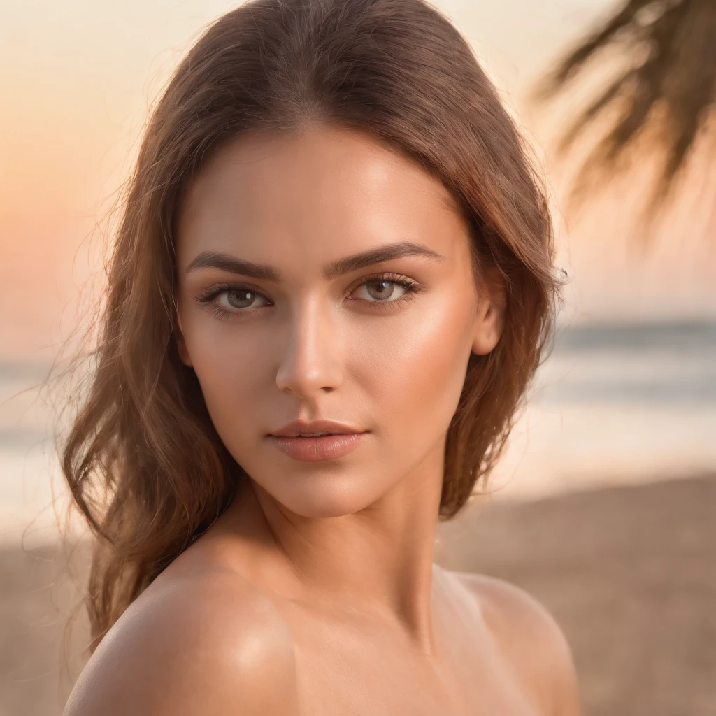 A woman with long hair and a white top on a beach - SeaArt AI